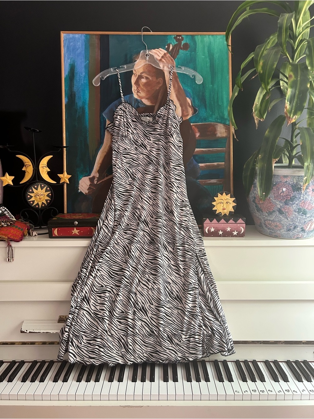 Y2K Zebra Print Maxi Dress Limited Collection Spaghetti Strap Size S Animal